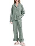 Kissonic Women Gingham Pajama Sets Cotton Long Sleeve Button Down Shirt and Pants Y2K Pjs Lounge Set Sleepwear(DarkGreen-M)