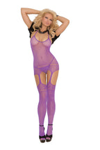 Elegant Moments Women'S Plus Halter Neck Suspender Bodystocking, Purple, One Size