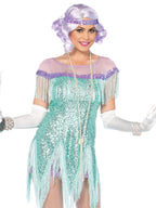 2 Pc Foxtrot Flirt Costume, Includes Fringe Trimmed Sequin Dress With Zigzag Hem And Sequin Headband