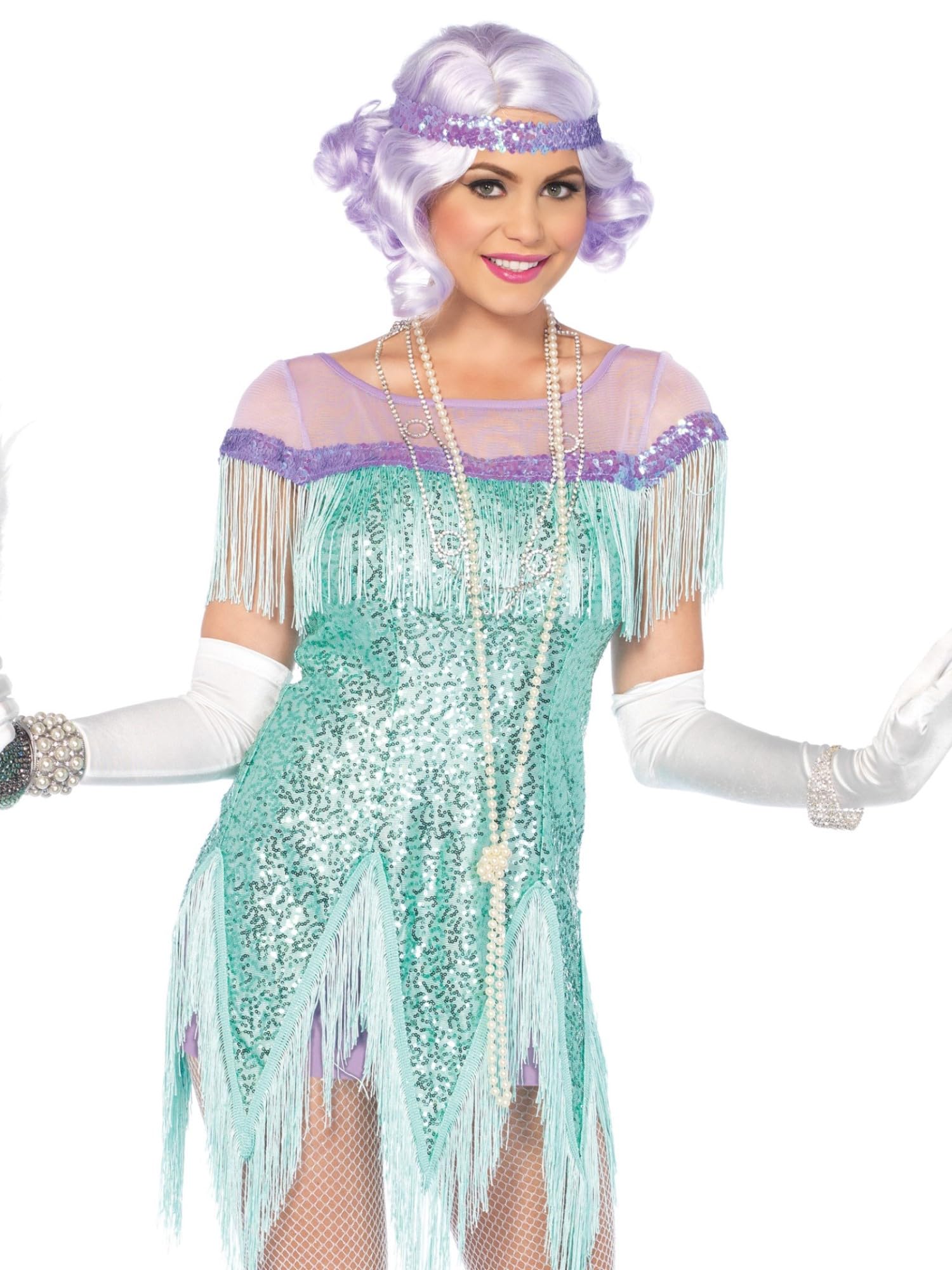2 Pc Foxtrot Flirt Costume, Includes Fringe Trimmed Sequin Dress With Zigzag Hem And Sequin Headband