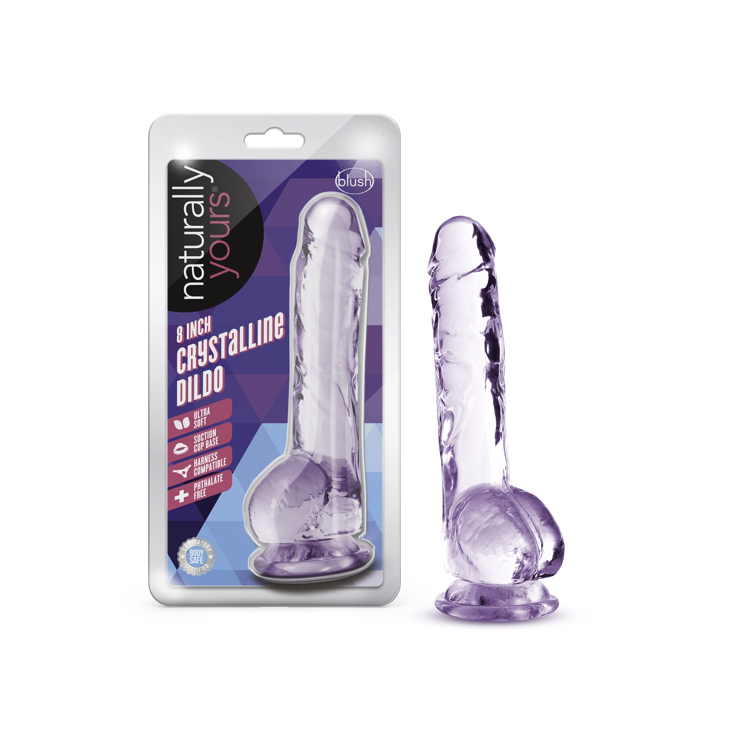Blush Novelties 8 Inch Long Crystalline Dildo - 1.5 Wide - Harness Compatible Suction Cup for Hands Free Play - Realistic Lifeli
