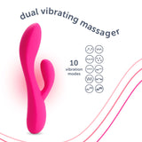 plusOne Dual Rabbit Vibrator Personal Massager, 10 Vibration Settings, Body-Safe Silicone, Waterproof, USB Rechargeable, for Wom