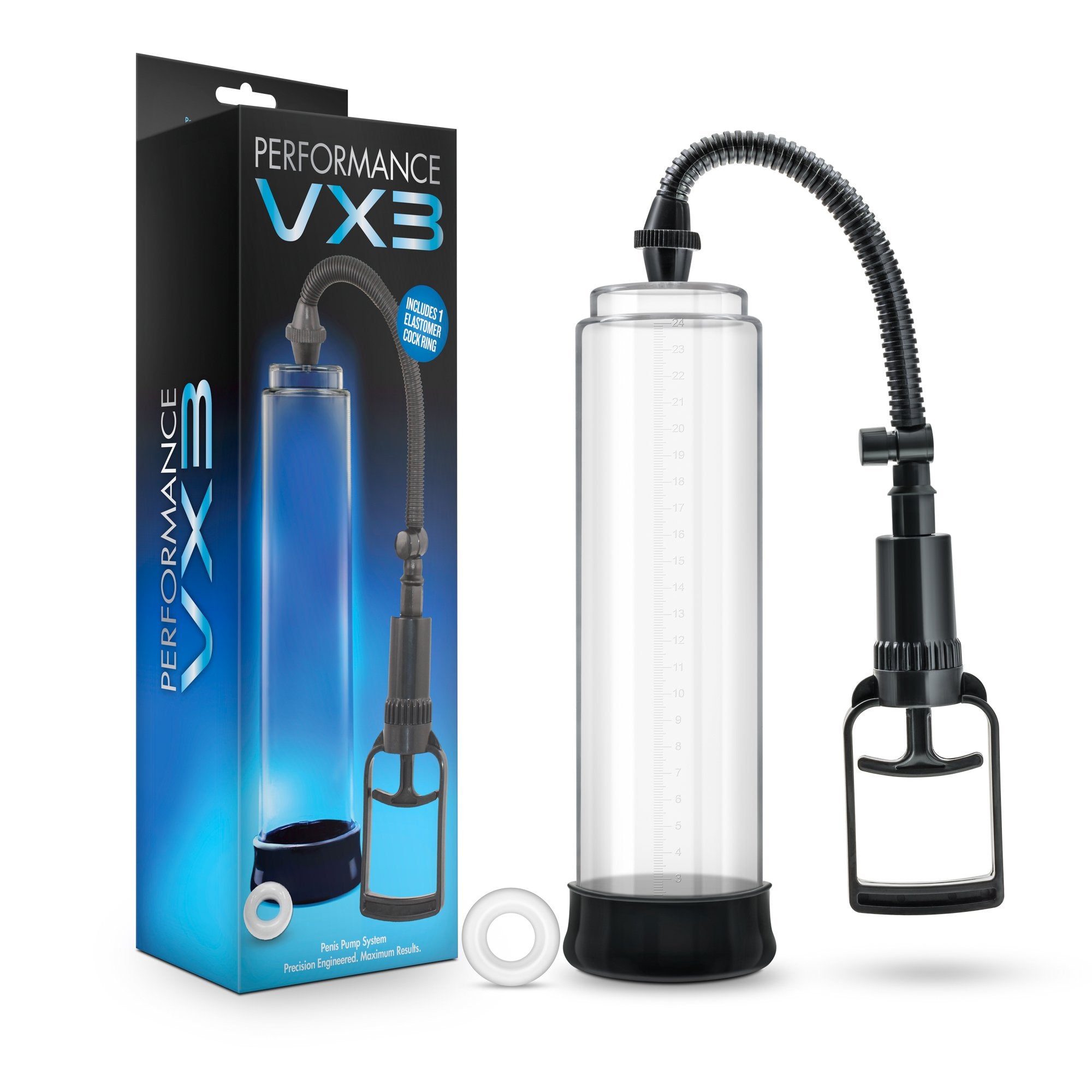 Blush Novelties Performance VX3-9 Inch Penis Enlargement Male Enhancing Pump - Advanced Pull Handle for Max Suction - Soft Sleev