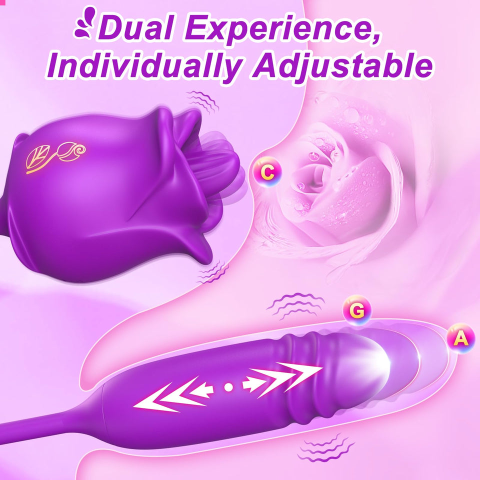 Rose Sex Toy for Women 3 in 1 Sex Stimulator G Spot Vibrator with 9 Tongue Licking & Thrusting Dildo Anal Toys Clitoral Stimulat