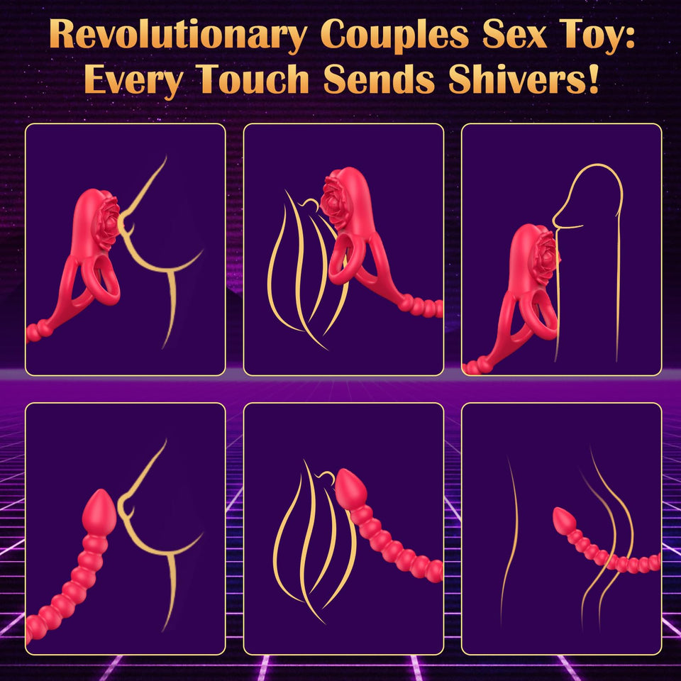 Upgraded Vibrating Penis Ring Sleeve with Rose Clitoral Vibrator, Cock Ring Remote Control Anal Butt Plug Prostate Massager 10 V