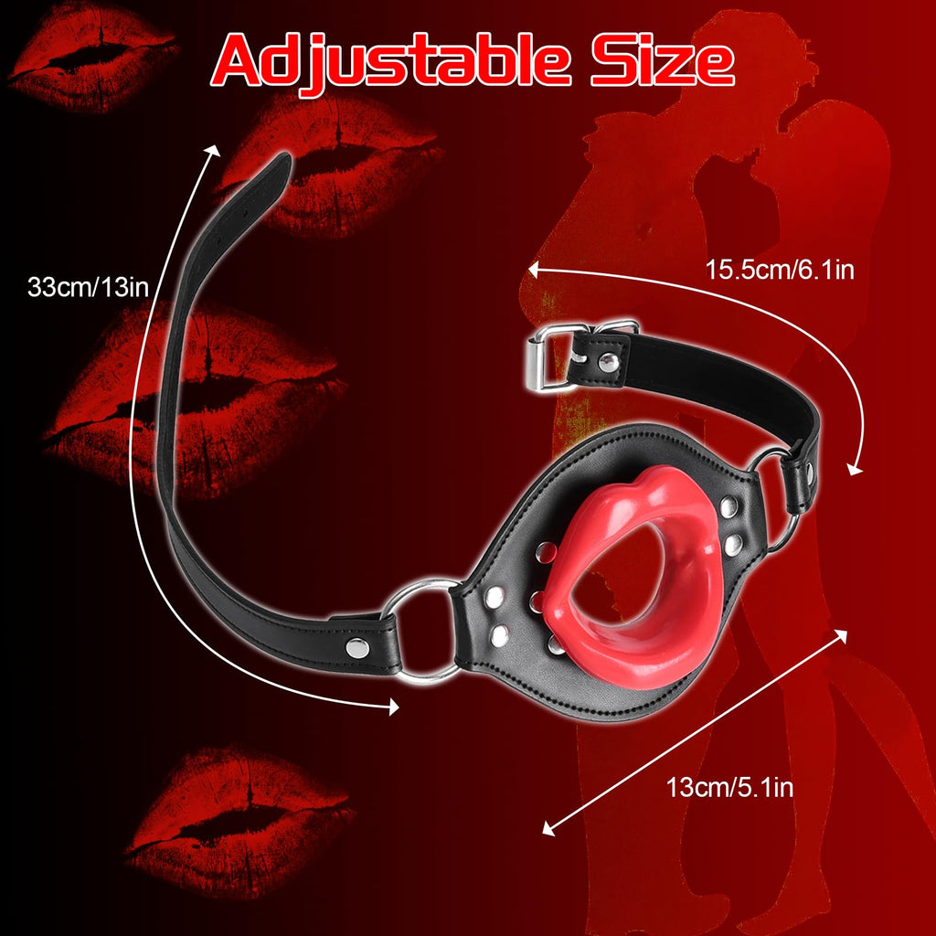 Kutocesy Open Mouth Gag Big Red Lips Ballgag Adjustable Leather Head Harness BDSM Erotic Toy Sex Accessories for Adults Couples
