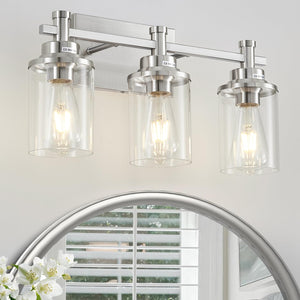 Aixialin Bathroom Light Fixtures Brushed Nickel, 3-Light Vanity Lights With Clear Glass Shade, Modern Bathroom Vanity Light Over