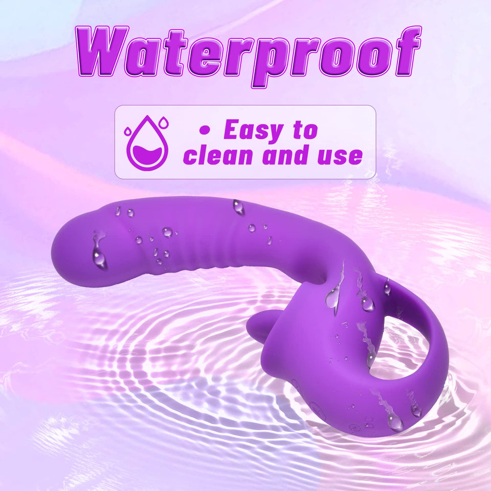 Clitoral Licking G Spot Vibrator, 2 in 1 Dildo Vibrator Clitoralis Stimulator with 10 Licking & Vibrating Modes, Strapless Strap