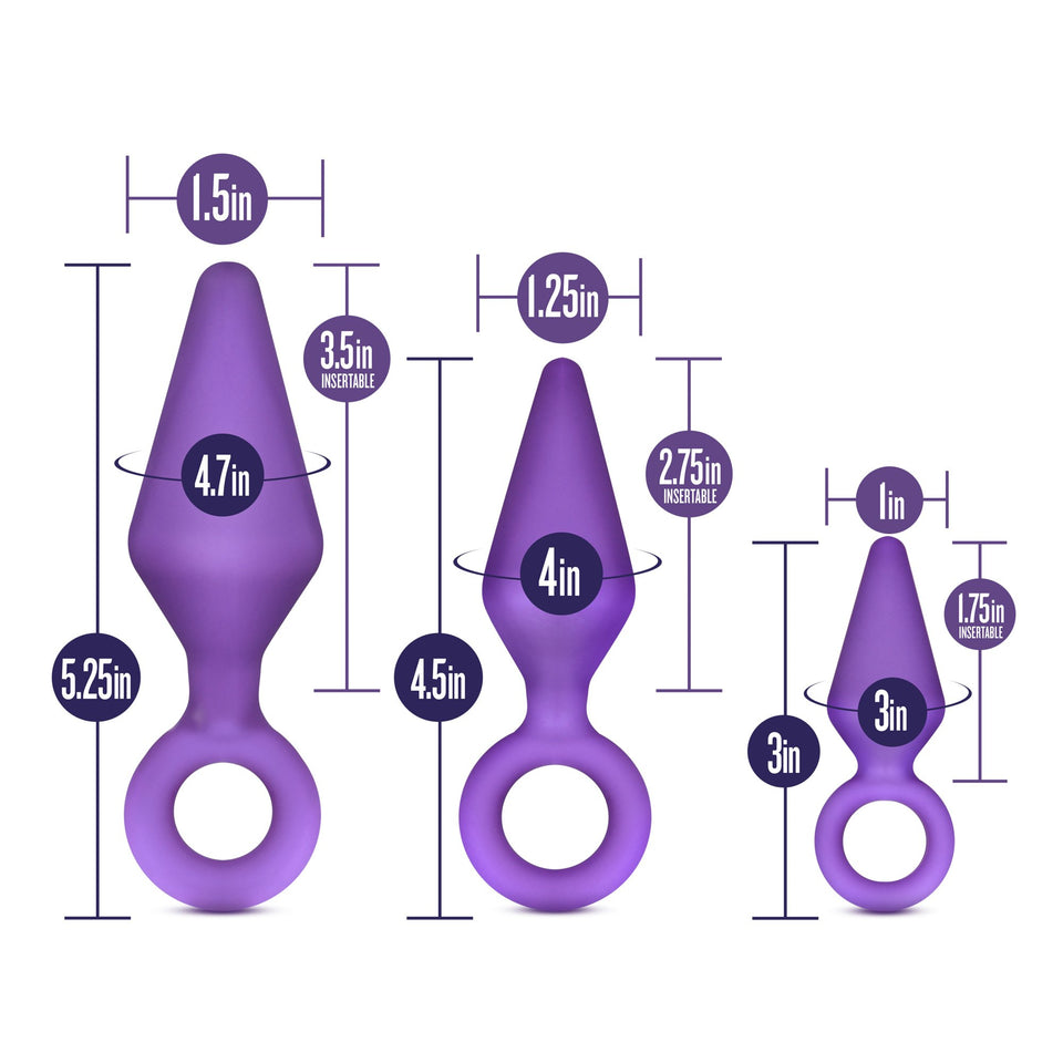 Blush Novelties Night Rimmer - Platinum Cured Puria Silicone Anal Plug Beginner Training Kit - 3 Sizes - Ultra Silk Smooth Butt