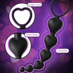 Anal Beads, Cute Silicone Flexible Anal Chain Butt Plug with 6 Gradual Balls and Pull Loop Prostate Massager G-spot Stimulator T