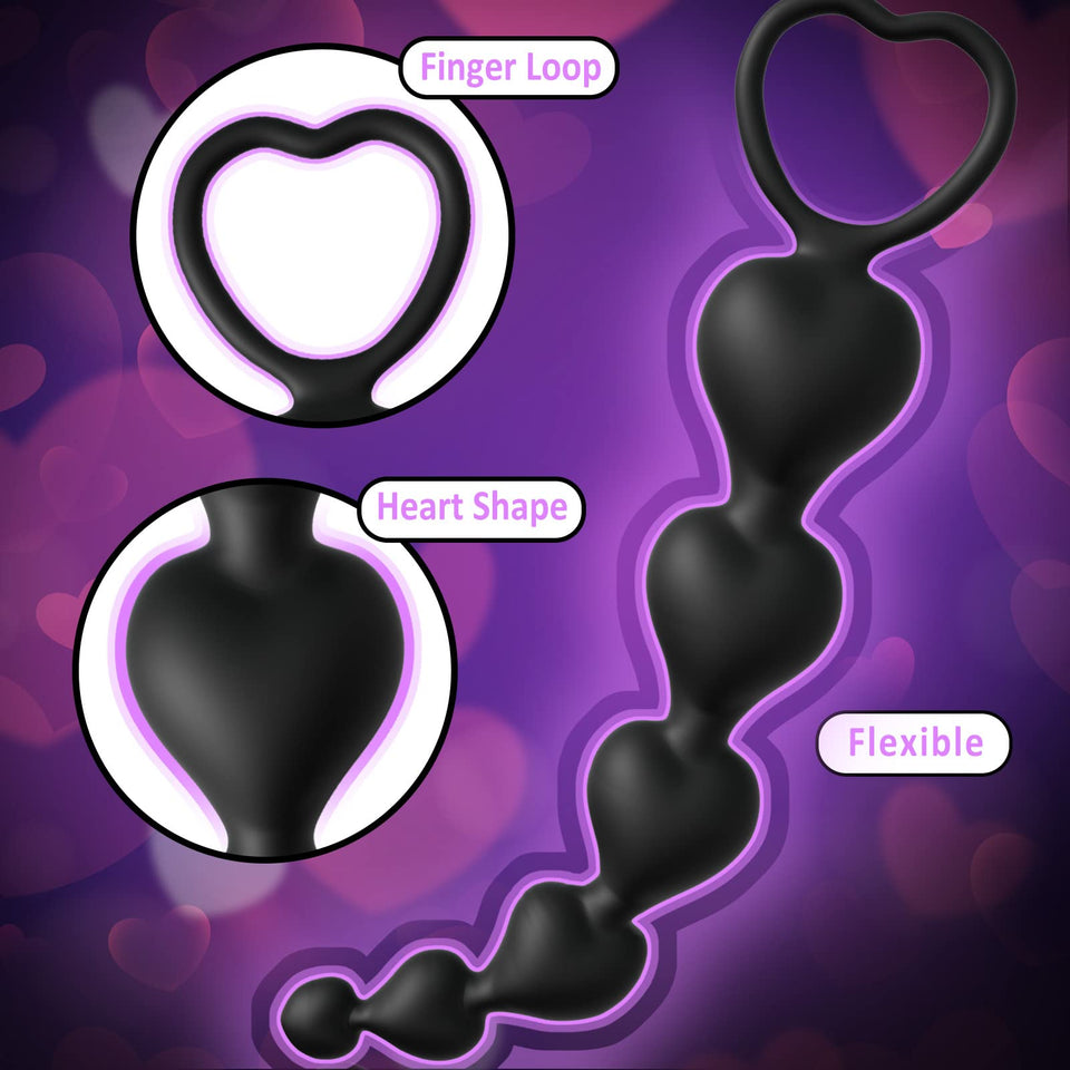 Anal Beads, Cute Silicone Flexible Anal Chain Butt Plug with 6 Gradual Balls and Pull Loop Prostate Massager G-spot Stimulator T