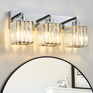 Aixialin Modern Bathroom Vanity Light 3-Lights Modern Chrome Crystal Bathroom Light Fixtures Over Mirror Chrome Bathroom Vanity