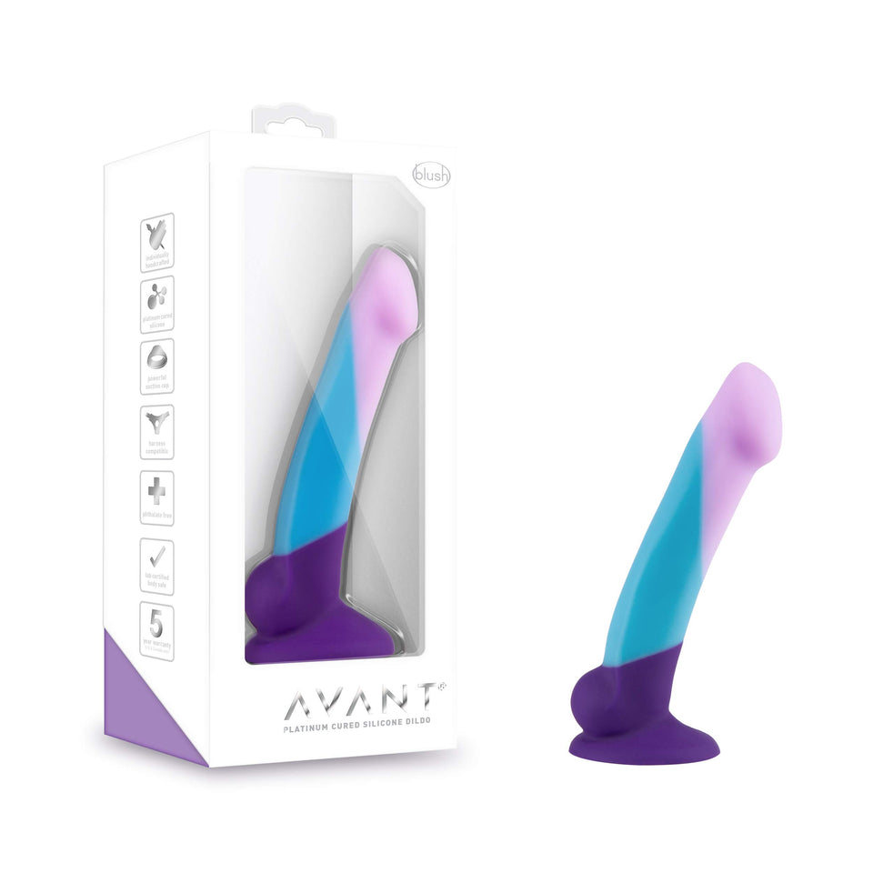 Blush Avant D16 Purple Haze 7 Curved G-Spot Dildo, 1.25 Width - Ultrasilk Purio Silicone Slim Cock - Suction Cup, Harness Compat