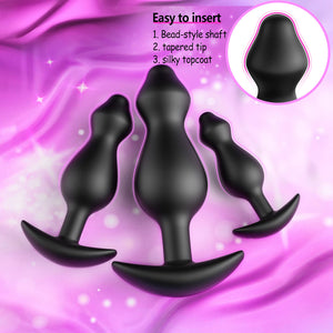Anal Plug Training Set, Silicone Anal Beads Plug Kit for Comfortable Long-Term Wear Prostate Massager Sex Toy with Narrow Flared