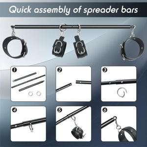 Spreader Bar Bondage Restraints BDSM Kit Couples Sex Toys, Adult Sex Toy with 4 Adjustable Cuffs, Whip & Blindfold, Bondage Gear