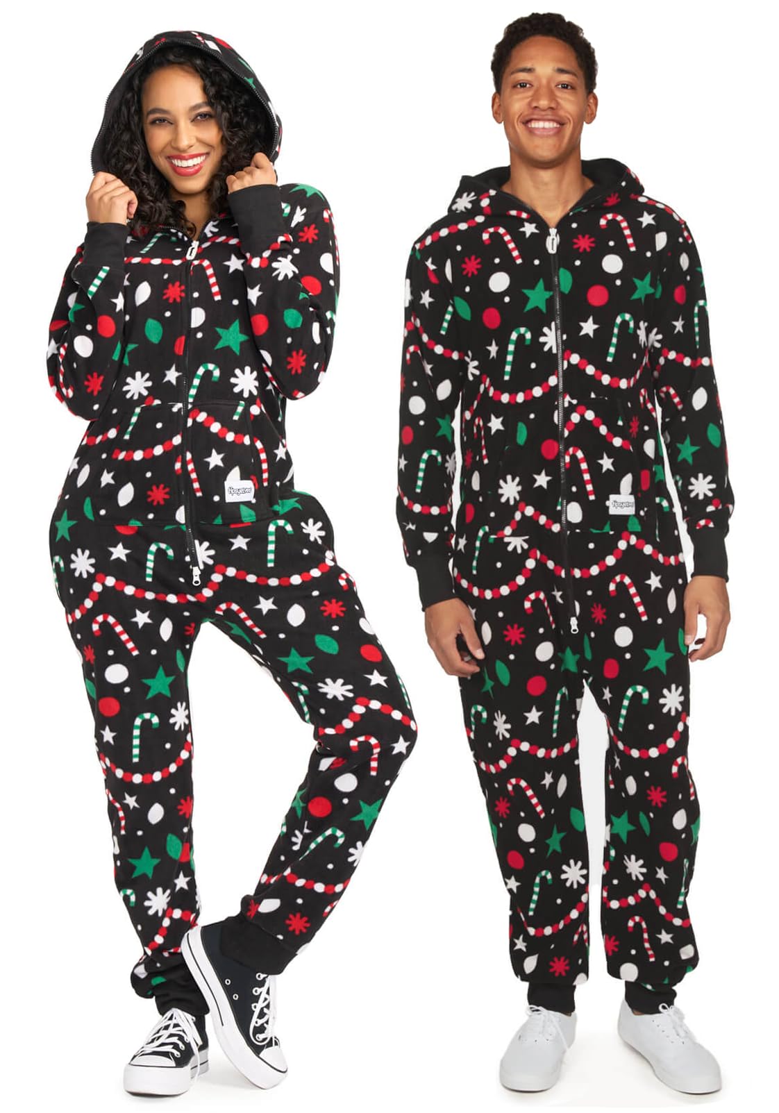 Tipsy Elves Christmas Onesies for Adults - Comfy Unisex Matching Holiday Jumpsuits with Convenient Pockets - Cozy Black Holiday 