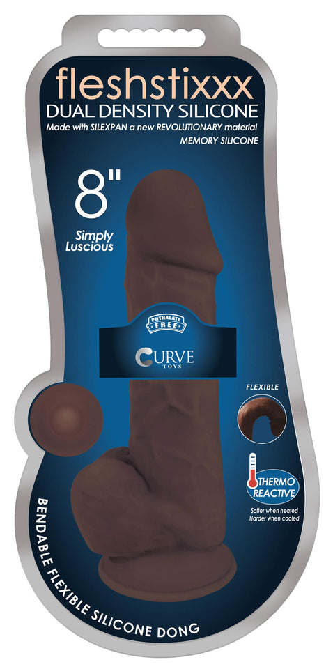 Fleshstixxx 8In Silicone Dildo W/ Balls Chocolate