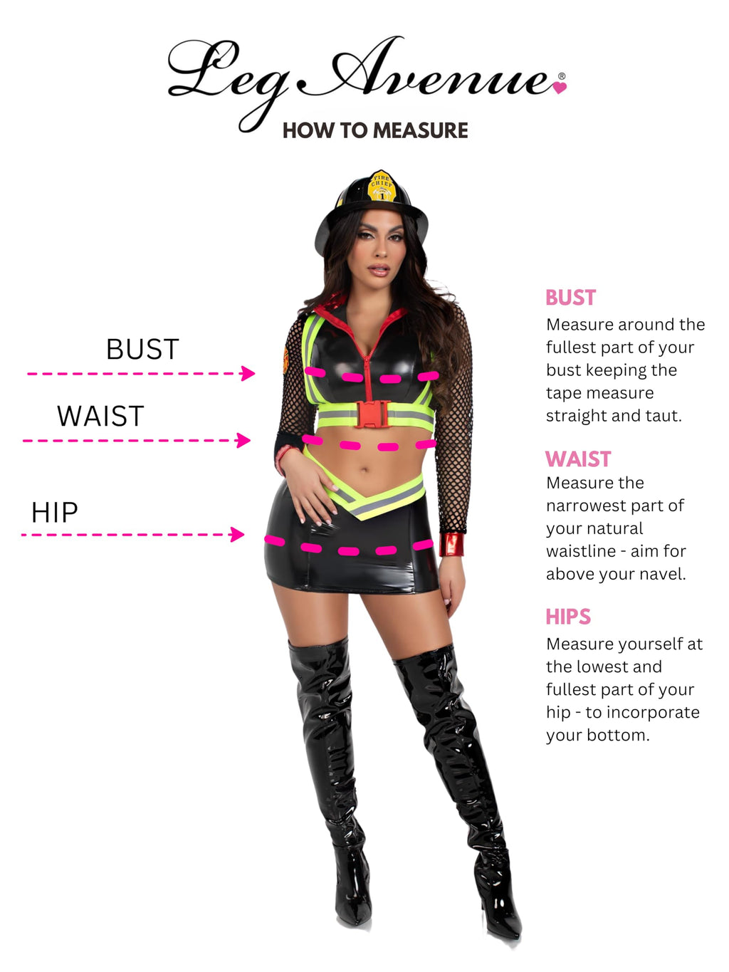 3 PC Five Alarm Fire Fighter, includes zip-up crop top, reflective harness, and mini skirt.