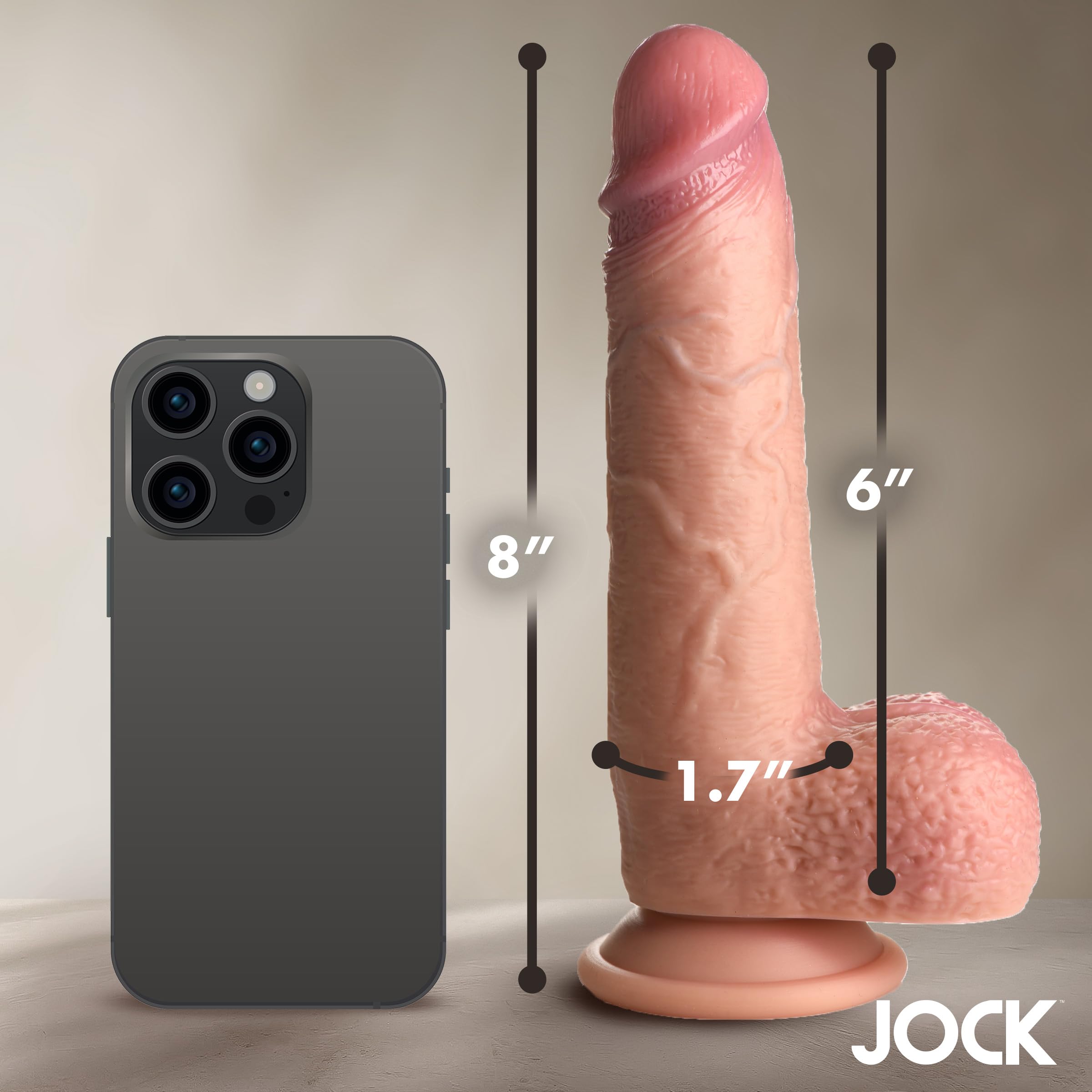 Jock Real Skin 8In Sili Dildo Balls Med