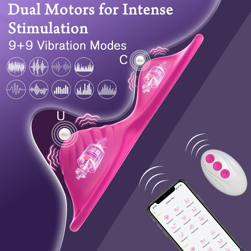 APP Remote Control Vibrator-Butterfly Novelties Clit Stimulator Sit and Ride Women Sex Toy with 9+9 Vibration Modes Dual Motor C