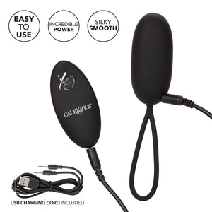 CalExotics Waterproof Silicone Remote Rechargeable Egg Vibrator - 12-Function Black Bullet with Easy Retrieval Cord for Couples