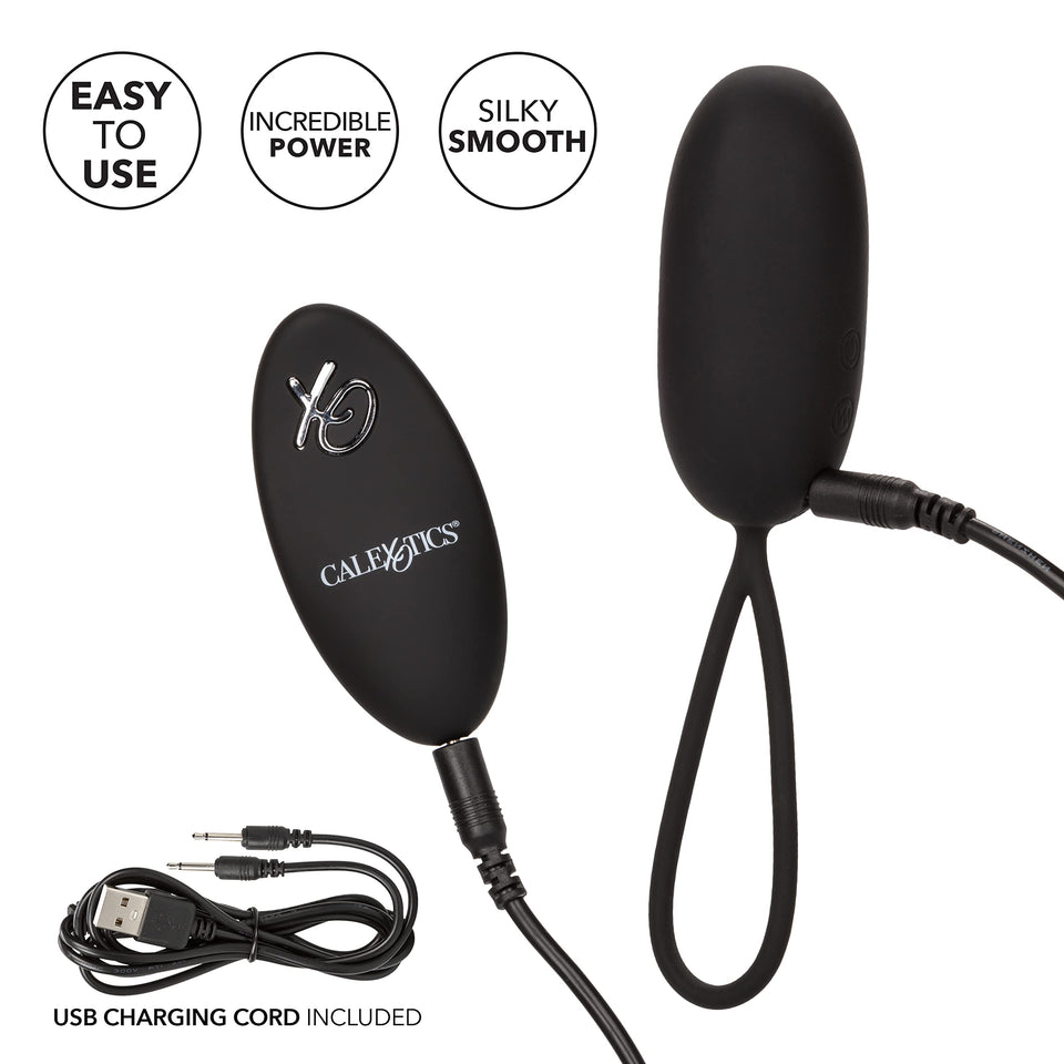 CalExotics Waterproof Silicone Remote Rechargeable Egg Vibrator - 12-Function Black Bullet with Easy Retrieval Cord for Couples