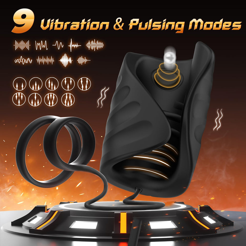 Male Sex Toys for Men Vibrator, 9 Vibrating Stretchy Male Masturbator with 2 Cock Penis Ring, APP & Remote Control, Penis Traine
