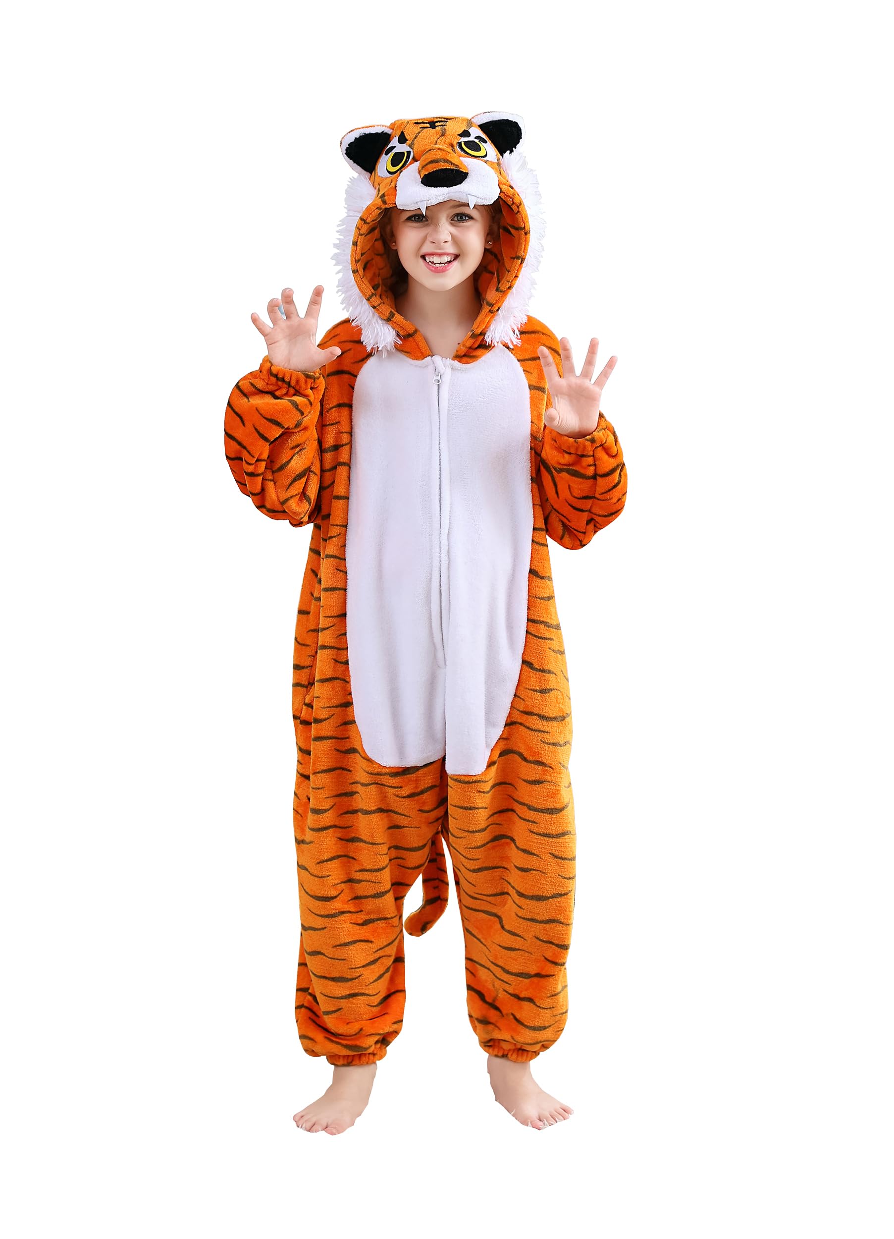 CuteOn Tiger Onesie Kids Animal Pajamas for Boys Girls Halloween Christmas Costume Height for 150cm