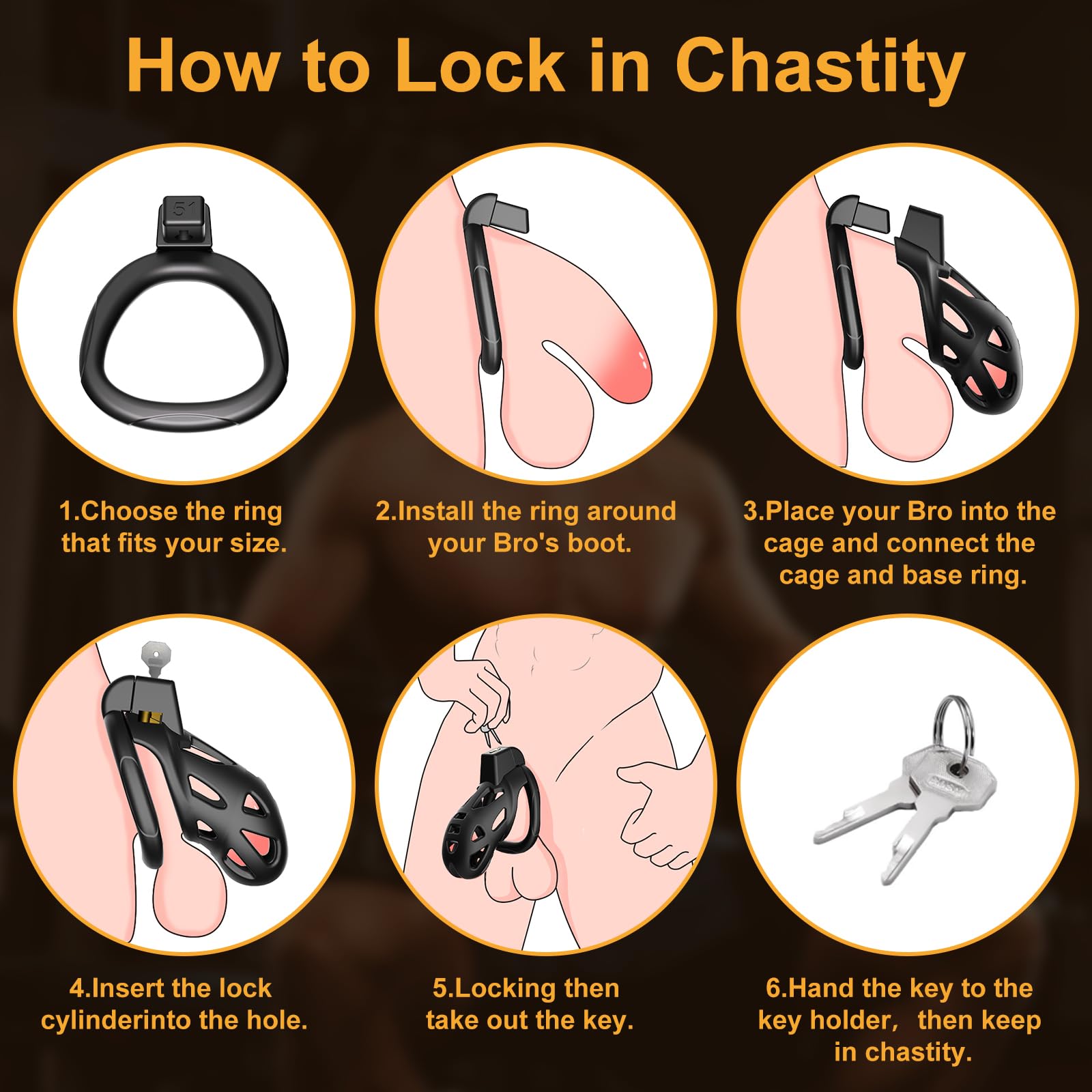 Male Chastity Devices Cock Cage - Large Chastity Cage Built-in Vertical Invisible Lock Chastity Device with 3 Size Base Rings&2