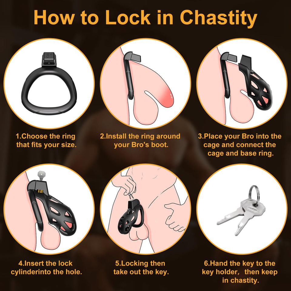 Male Chastity Devices Cock Cage - Large Chastity Cage Built-in Vertical Invisible Lock Chastity Device with 3 Size Base Rings&2