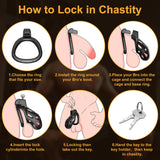 Male Chastity Devices Cock Cage - Large Chastity Cage Built-in Vertical Invisible Lock Chastity Device with 3 Size Base Rings&2