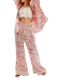Yimoon Womens Satin Pajama Set Floral Silk Pajamas 2 Piece Cute Long Sleeve Button Down Pjs Sleepwear Lounge Set(Apricot-XL)