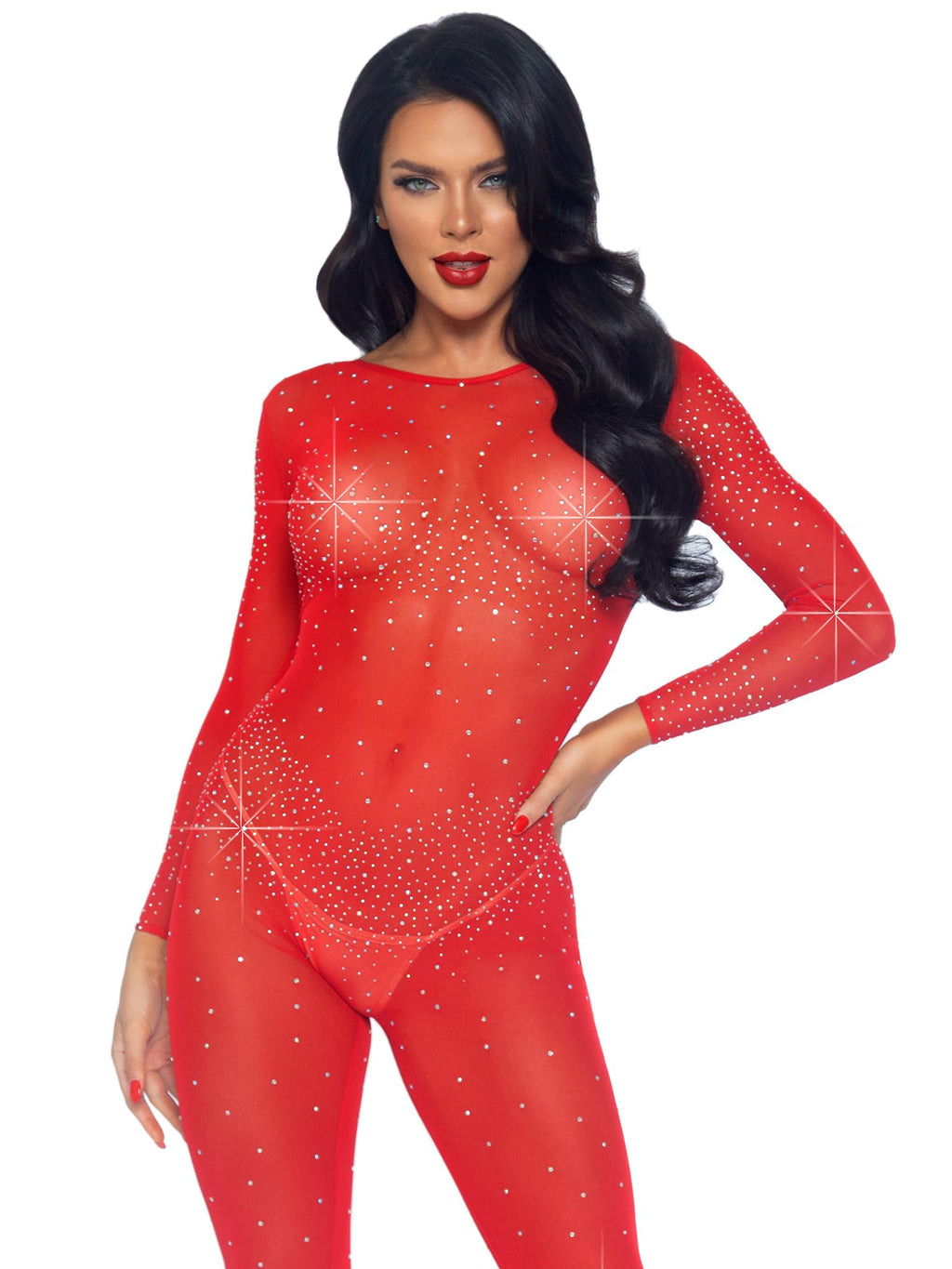 Sheer Rhinestone Catsuit.