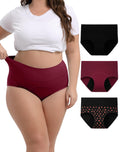 INNERSY Period Underwear for Women High Waisted Leak-Proof Postpartum Menstrual Panties 3-Pack (Rose Print, Medium)