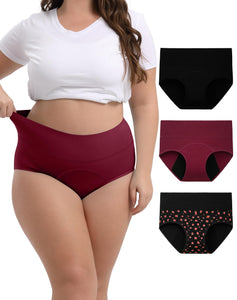 INNERSY Period Underwear for Women High Waisted Leak-Proof Postpartum Menstrual Panties 3-Pack (Rose Print, Medium)