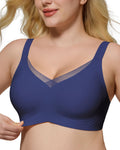 HORISUN Womens Comfortable Bra Wireless Padded Full Coverage Support Seamless Bras for Women Mesh Elegance Deep-V Sculpt Bra (Na