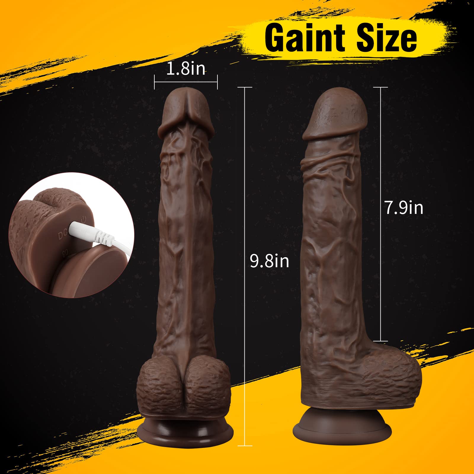 FIDECH Thrusting Vibrator Dildo Sex Toys with Rotating and Heating - 9.8 Inches Realistic Black Telescopic Penis for Anal Clitor