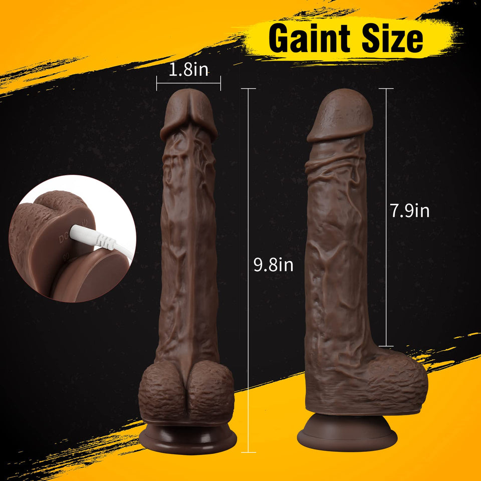 FIDECH Thrusting Vibrator Dildo Sex Toys with Rotating and Heating - 9.8 Inches Realistic Black Telescopic Penis for Anal Clitor