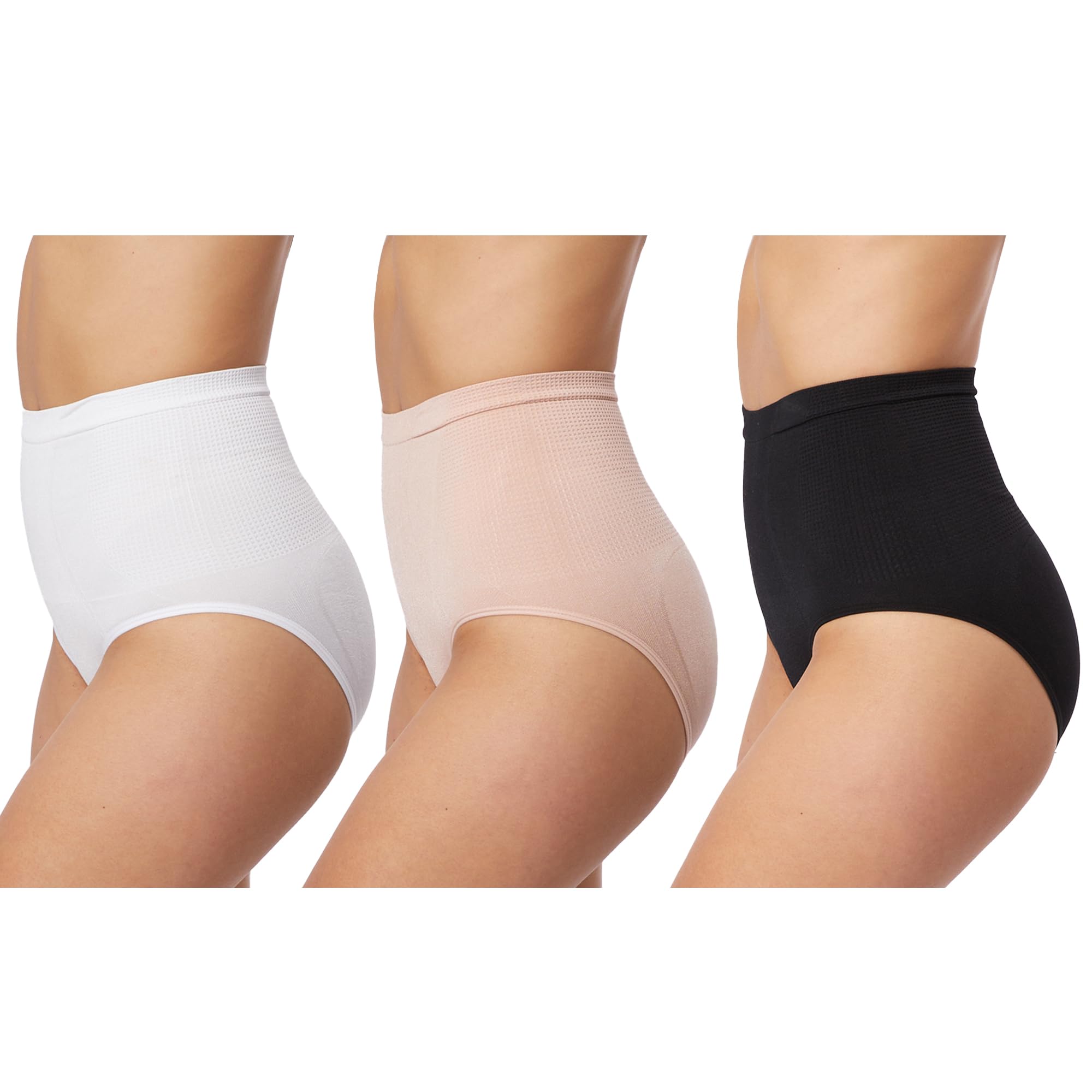 Skinnygirl Womens High Waist Tummy Control Seamless Shaping Briefs, 3-Pack (US, Alpha, Large, Regular, Regular, Naked/White/Bla