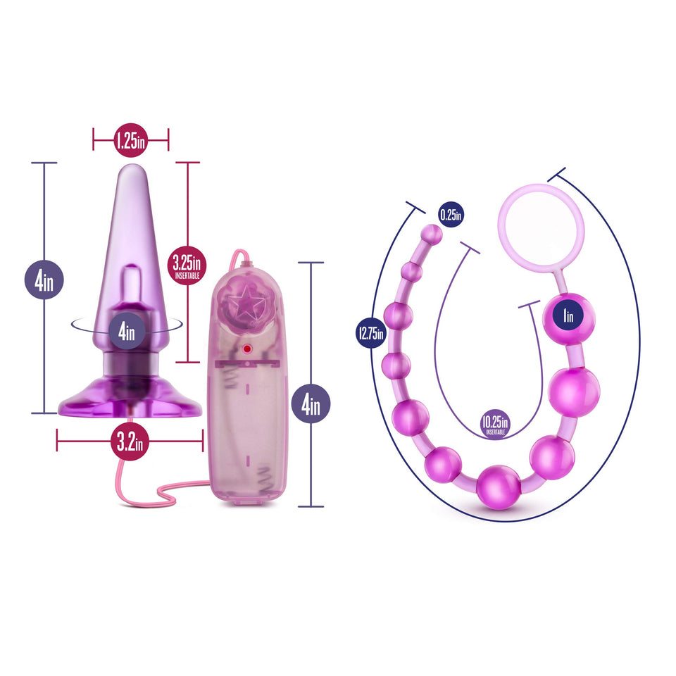 Blush Quickie Kit Vibrating Butt Plug - Anal Beads With 10 Graduated Sizes For Easy Entry - Tapered Tip - Perfect Kit For Beginners - Wired Remote Control Adjustable Vibration - Sex Toy For Adults