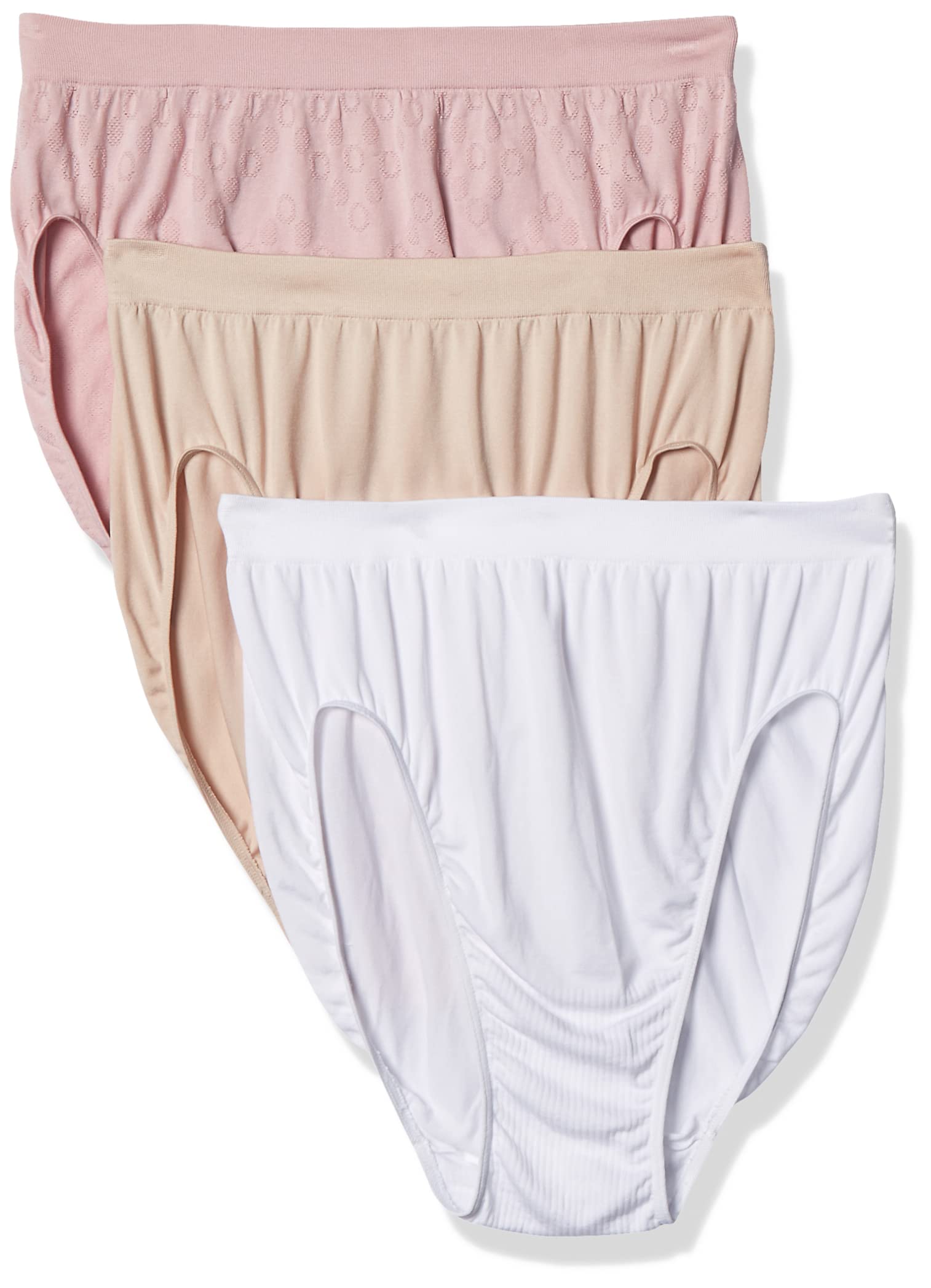 Bali Womens 3 Pack Comfort Revolution Hi Cut Panty, Rosewood/White/Hush Pink, 6/7