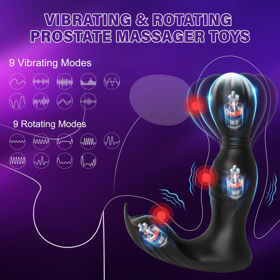 Prostate Massager Male Sex Toy - Anal Plug Vibrator Sex Toys for Men with 9 Rotations & 9 Vibrations, 360?Rotating Vibrating But