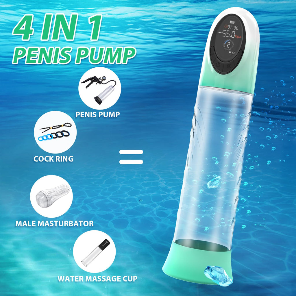 Penis Pump Male Sex Toys - Electric Vacuum and Water Cock Pump with 3 '' Large Barrel and LCD Display, 4 Pressure Levels, and 9