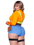 2 PC Nailed It Construction Worker, includes zip up romper and reflective garter harness with tool pockets.