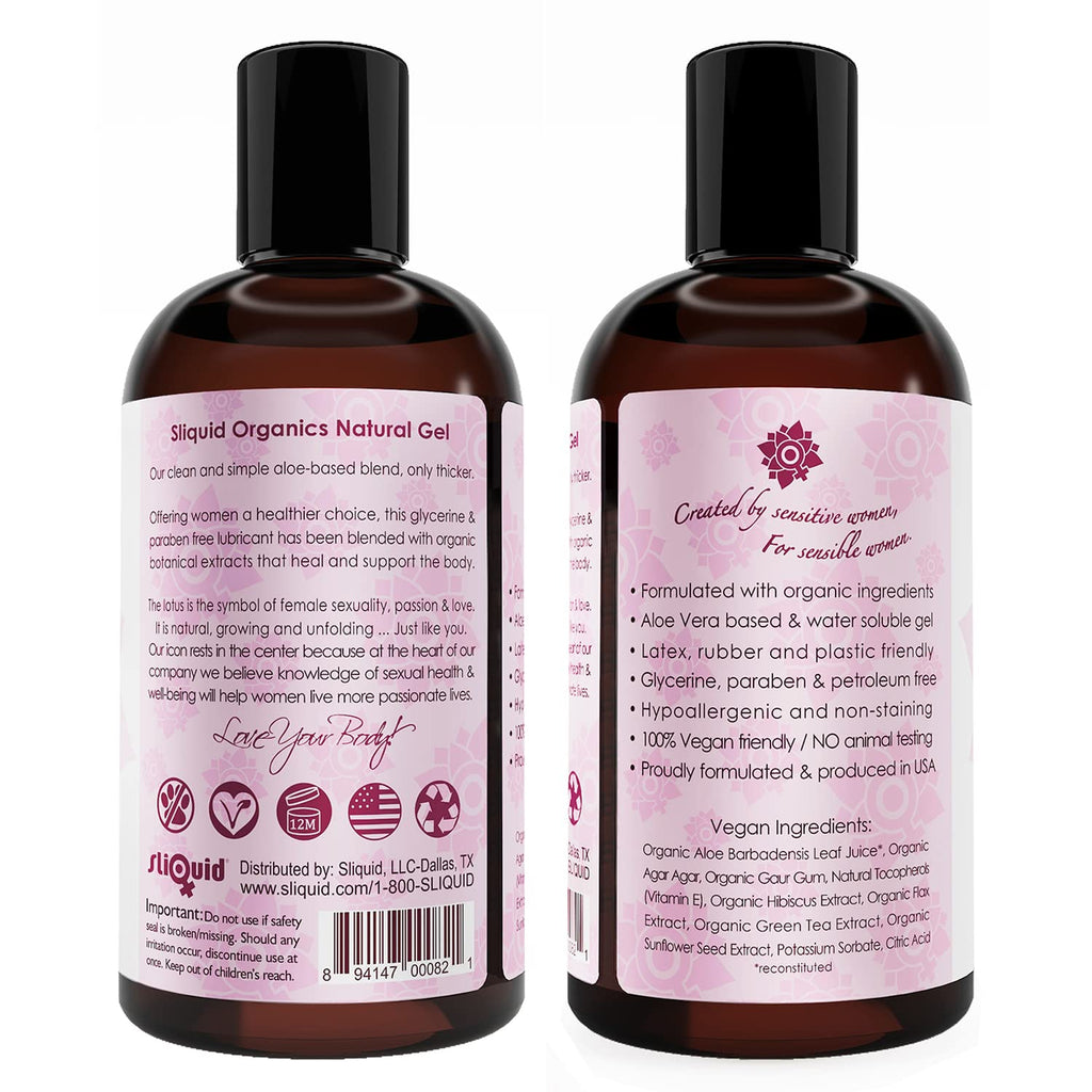 Sliquid Organics Water-Based Lube - Aloe Vera Leaf Infused with Organic Oils & Botanicals, Natural Lubricating Gel for Women/Men