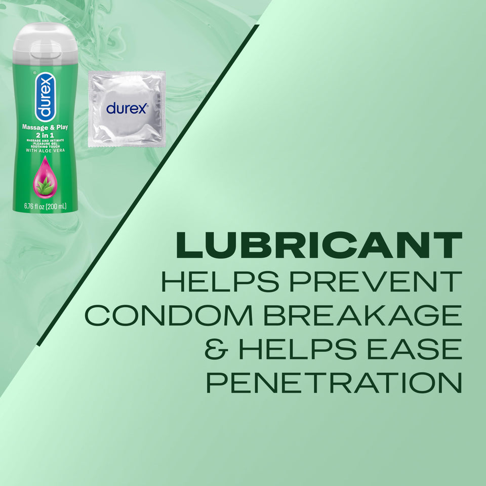 Lubricant, Durex Massage Gel & Personal Lubricant, Durex Massage & Play 2 in 1 Lubricant, 6.76 oz., Soothing Touch with Aloe Ver