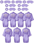 Neer 21 Pcs Women Birthday Party Robe Set Queen Squad Kimono Satin Bathrobes with Eye Mask and Scrunchie for Birthday(Purple)