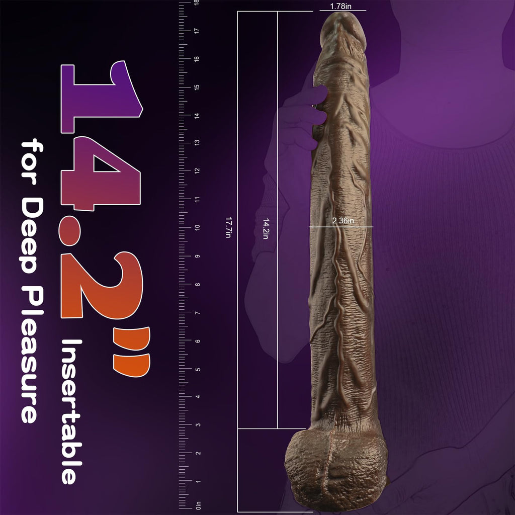 17.7 Inch XXL Black Realistic Monster Dildo, Extra Long Huge Anal Dildo with Suction Cup for Hands-Free Deep Play, Adult Sex Toy