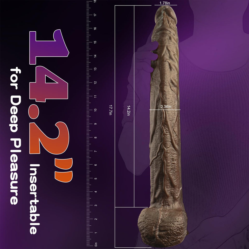 17.7 Inch XXL Black Realistic Monster Dildo, Extra Long Huge Anal Dildo with Suction Cup for Hands-Free Deep Play, Adult Sex Toy