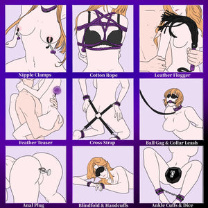 BDSM Bondage Restraint Kits 12PCS Sets Sex Toys Handcuffs Ankle Collar Cuffs Blindfold Feather Tickler Ball Gag Anal Plug SM Gam